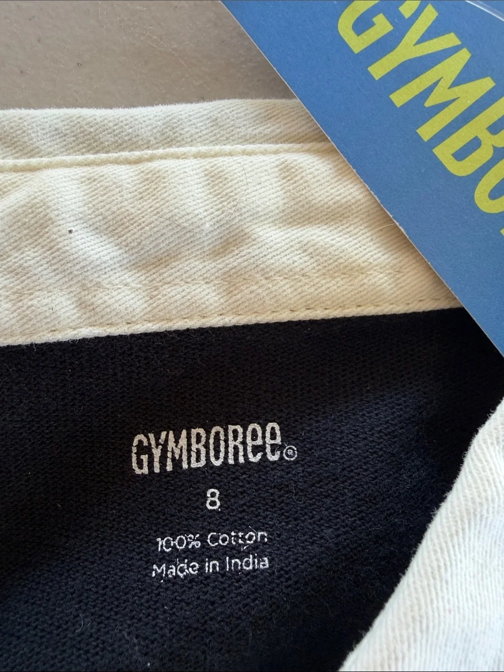 NWT Gymboree Black Rugby-Style Sweatshirt with Cream Sleeves and Maroon Stripes